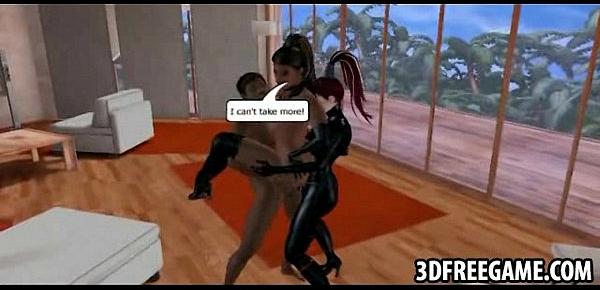  A black couple in 3D leather fuck witha white slut